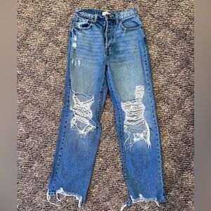 Cello Medium Blue Distressed Relaxed Straight Leg Jeans - Size 3 Button Fly